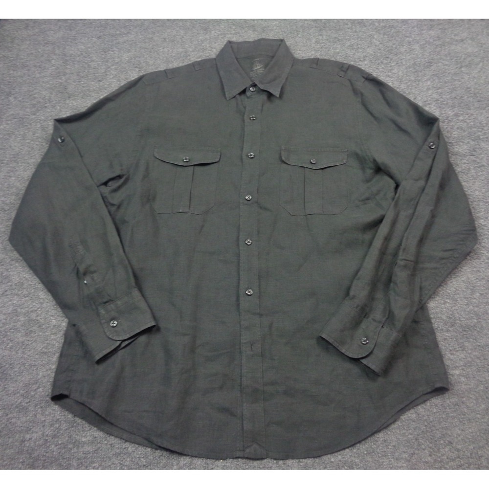 J Crew Shirt Mens L Gray Baird McNutt Irish 100% Linen Flip Pockets Lightweight